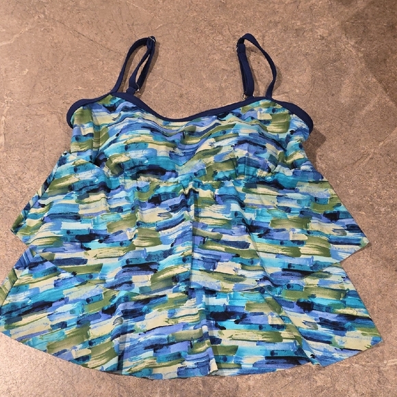 (J47) Maxine of Hollywood Blue and Green Asymmetrical Camisole Top Only Sz 10 - Picture 1 of 6